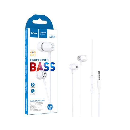 Hoco Wired Earphones M88 Graceful with Microphone 3.5MM 1.2m White